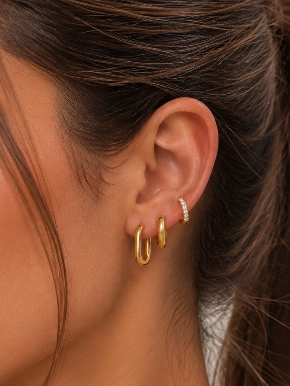 3 Pairs | 18K Gold Plated CZ Hoop Earrings Set